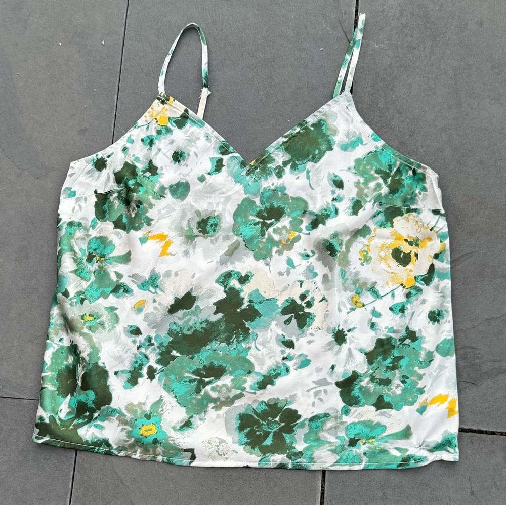 Lucky Brand Satin Floral Camisole –Green Sz‎ L
